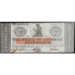 1862 $5 The State of Georgia Obsolete Note Civil War Era