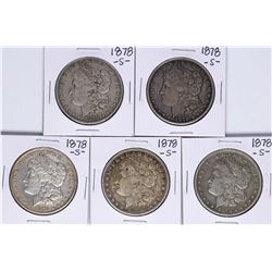 Lot of (5) 1878-S $1 Morgan Silver Dollar Coins