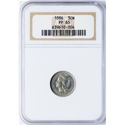1886 Proof Three Cent Nickel Coin NGC PF65