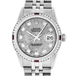 Rolex Mens Stainless Steel Meteorite Diamond & Ruby Datejust Wristwatch