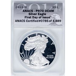 2014-W $1 Proof American Silver Eagle Coin ANACS PR70DCAM First Day of Issue