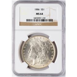 1886 $1 Morgan Silver Dollar Coin NGC MS64