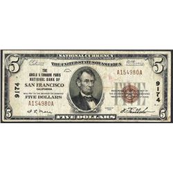 1929 $5 San Francisco, CA CH#9174 National Currency Note
