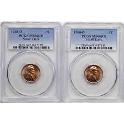 Lot of (2) 1960-D Small Date Lincoln Wheat Cent Coins PCGS MS66RD