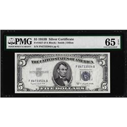 1953B $5 Silver Certificate Note Fr.1657 PMG Gem Uncirculated 65EPQ