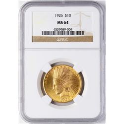 1926 $10 Indian Head Eagle Gold Coin NGC MS64