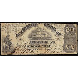 1861 $20 Confederate States of America Note