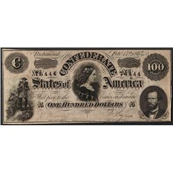 1864 $100 Confederate States of America Note