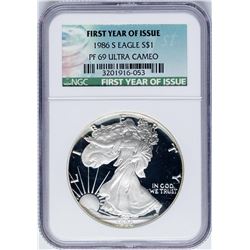 1986-S $1 Proof American Silver Eagle Coin NGC PF69 Ultra Cameo First Year of Is