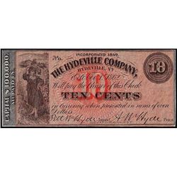 1849 Ten Cents The Hydeville Company Obsolete Note