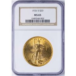 1926-S $20 St. Gaudens Double Eagle Gold Coin NGC MS65