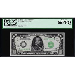 1934A $1,000 Federal Reserve Note San Francisco Fr.2212-L PCGS Gem New 66PPQ