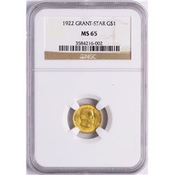 1922 $1 Grant-Star Commemorative Gold Dollar Coin NGC MS65