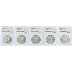 Lot of (5) 2005 $1 American Silver Eagle Coins NGC MS69