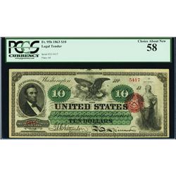 1863 $10 Legal Tender Note Fr.95b PCGS Choice About New 58