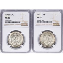 Lot of 1941-D & 1942-D Walking Liberty Half Dollar Coins NGC MS65