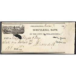 1827 Schuylkill Bank Obsolete Note- Holes