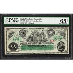 1872 $20 State of South Carolina Obsolete Note PMG Gem Uncirculated 65EPQ
