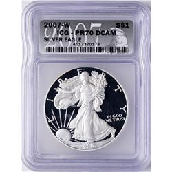 2007-W $1 Proof American Silver Eagle Coin ICG PR70 DCAM