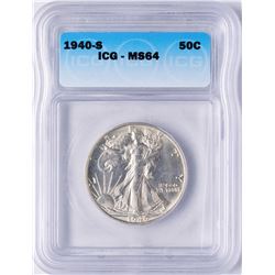 1940-S Walking Liberty Half Dollar Coin ICG MS64
