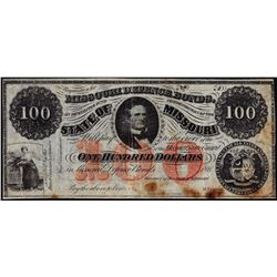 1860's $100 State of Missouri Defence Bonds Obsolete Note