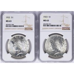 Lot of 1922-1923 $ Peace Silver Dollar Coins NGC MS63