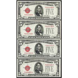Lot of (4) 1928C $5 Legal Tender Notes