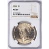 Image 1 : 1924 $1 Peace Silver Dollar Coin NGC MS60
