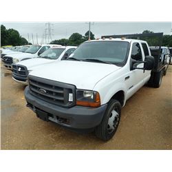 2002 FORD F450 FLATBED, VIN/SN:1FDAW56F62EC21681 - CREW CAB, DUALLY, FLATBED, MILLER WELDER, POWERST