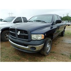 2004 DODGE RAM 2500 PICKUP, VIN/SN:3D7KU28C44G252901 - 4X4, CREW CAB, CUMMINS TURBO DIESEL ENGINE, A