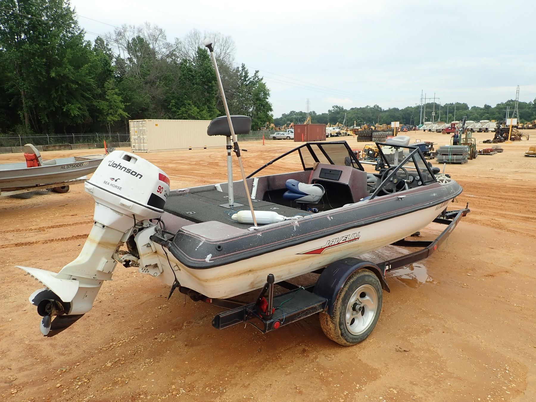 JAVELIN BOAT 90HP JOHNSON MOTOR, METER READING 220 HOURS