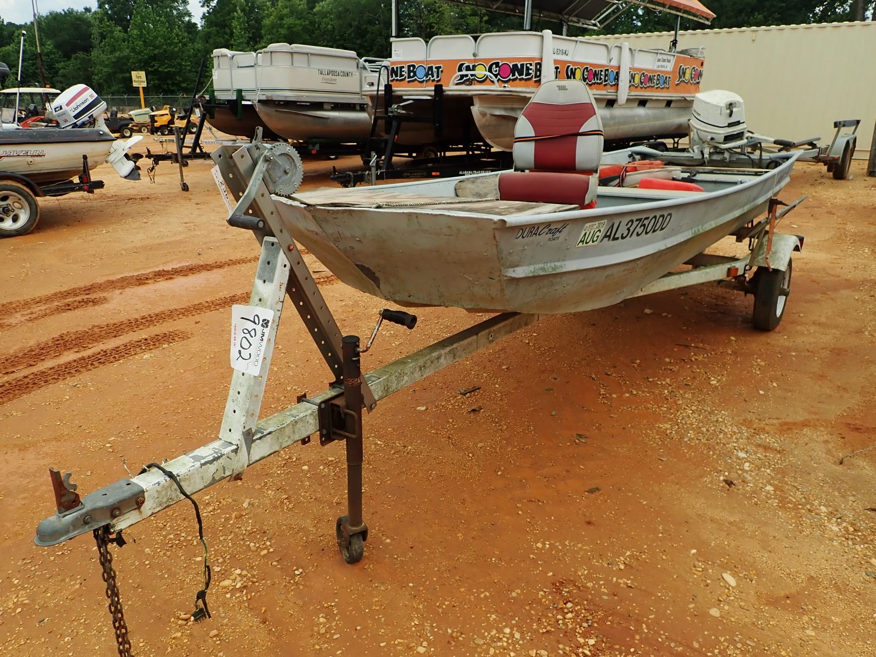 DURA CRAFT BOAT, 14' ALUMINUM, 25HP JOHNSON OUTBOARD, MINNKOSTA