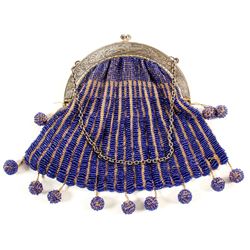 Silver and Cobalt Beaded Purse  (89170)