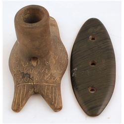 Clay Fish Pipe and Carved Adornment  (98010)