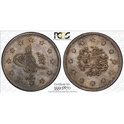 TURKEY: Abdul Mejid, 1838-1861, AR kurush, Kostantiniye, AH1255 year 13/12, PCGS MS64