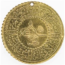 TURKEY: Abdul Hamid II, 1876-1909, AV 25 kurush (1.77g), AH1293 year 23. EF