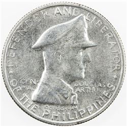 PHILIPPINES: AR peso, 1947-S, KM-185, Douglas MacArthur, a few hairlines, UNC