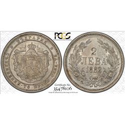 BULGARIA: Alexander I, Prince, 1879-1886, AR 2 leva, 1882. PCGS MS61