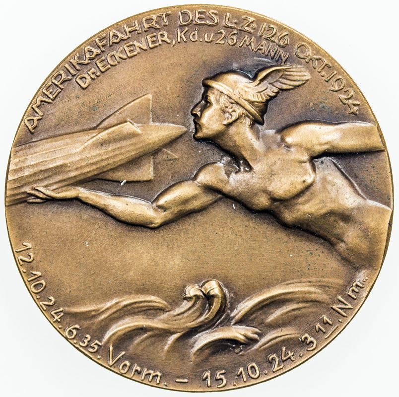 Germany Ae Medal 1924 Crossing Of The Atlantic By The Lz 126 Dirigible By Mayer And Wilhelm Unc