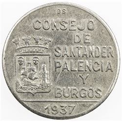 SPAIN:Santander, Palencia & Burgos peseta, 1937, KM-2, civil war period, EF to AU