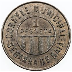 SPAIN:Segarra de Gaia peseta, ND (1937), KM-1a, civil war period, uniface, EF.