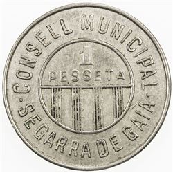 SPAIN:Segarra de Gaia peseta, ND (1937), KM-1, civil war period, uniface, EF.