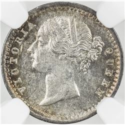 BRITISH INDIA: Victoria, Queen, 1837-1876, AR 2 annas, 1841(b). NGC MS61