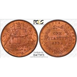 BRITISH INDIA: Victoria, Queen, 1837-1876, AE 1/4 anna, 1858(w). PCGS MS65