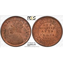 BRITISH INDIA: Victoria, Empress, 1876-1901, AE 1/4 anna, 1901(c). NGC MS63