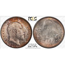 BRITISH INDIA: Edward VII, 1901-1910, AR 2 annas, 1906(c), KM-505, PCGS graded MS63.