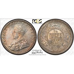 BRITISH INDIA: George V, 1910-1936, AR ¼ rupee, 1918(c), KM-518, S&W-8.158, PCGS graded MS65.