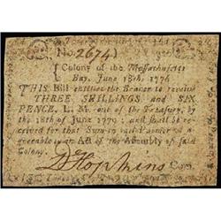 [L#0023] Colonial Currency: Mass 3s6d 1776 due 1779