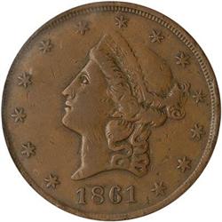 [L#0955] 1861 Clark Gruber $20 Copper Trial PCGS EF45