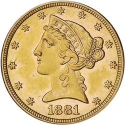 [L#1035] 1881 Doubled Dated $5 AU58